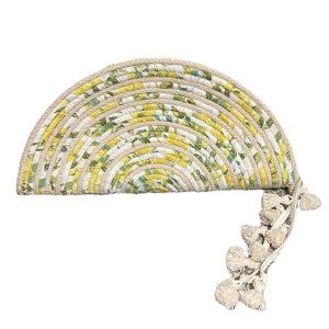Sewcialite Clutch Handmade Yellow Green Woven Rope Half Moon Tasseled Coastal